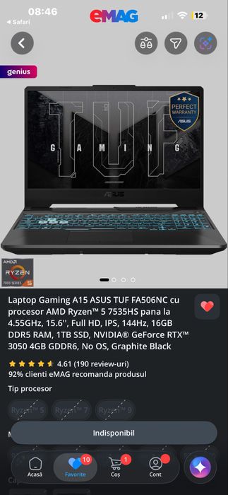 Laptop gaming A15 ASUS TUF FA506NC