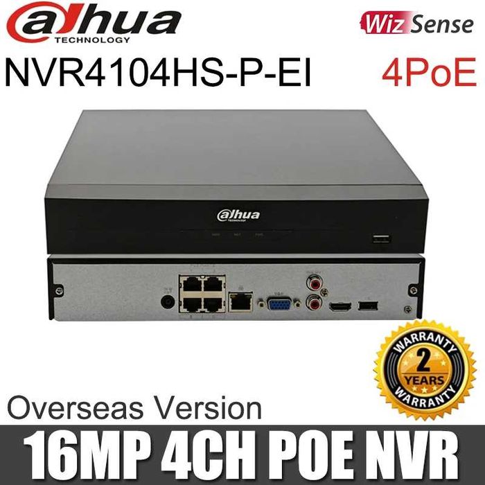 NVR 4 canale 16MP PoE Dahua NVR4104HS-P-EI 16MP H.265+ SMD Plus IVS Perimetru AI Nou