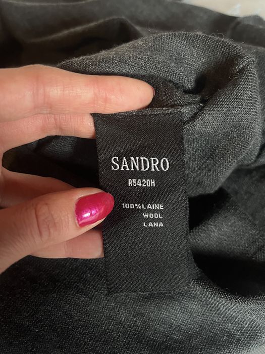 Sandro Paris, 100% lână extrafină, rochie gri cu gât înalt
