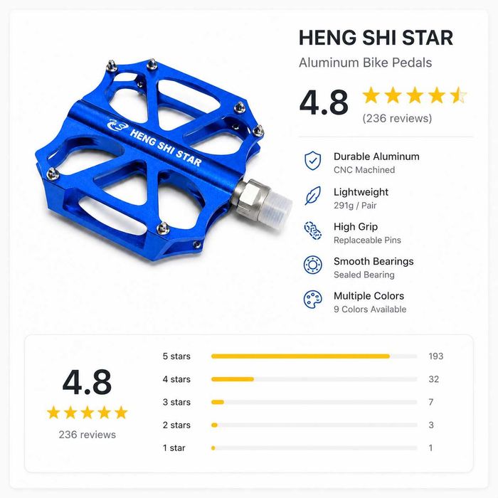 Велосипедни педали HENG STAR, Aluminum Platform, Антиплъзгащи пинове, Ултра леки