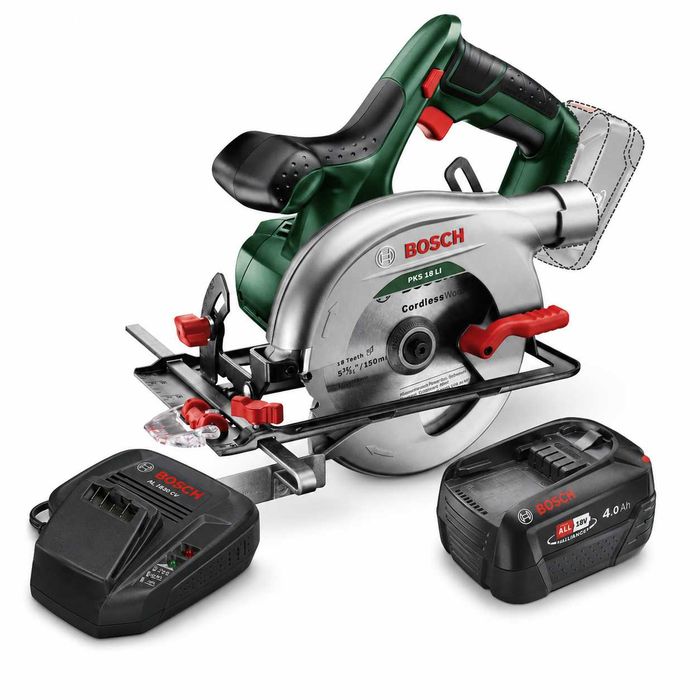 Fierăstrău circular Bosch PKS 18 LI, 18V, 150 mm, cu acumulator 4.0 Ah și încărcător