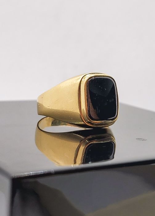 Ghiul bărbătesc din aur 14K cu onix negru – mărimea 59, gramaj 6,30 gr