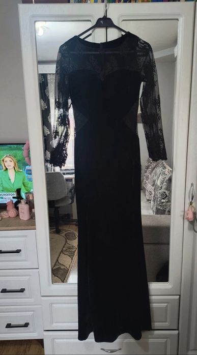 Rochie lunga neagra din catifea
