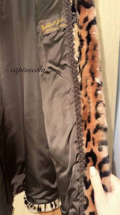 Palton din blana naturala, imprimeu leopard, marime 46-48 XXL