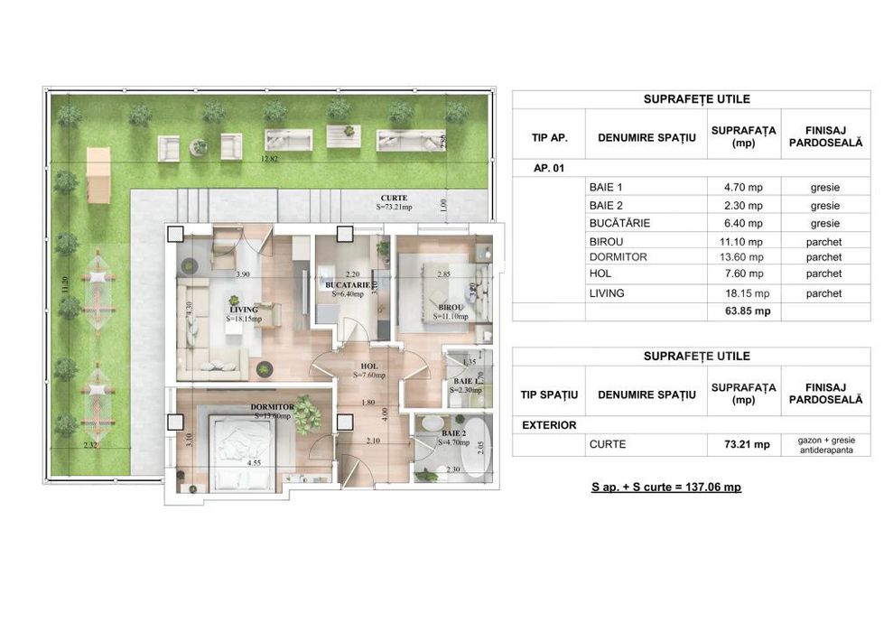 Apartament 3 camere, 63.85 mp, zona Galata