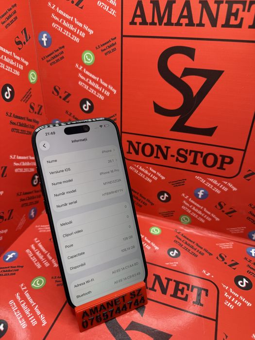 Iphone 16 Pro 38 incarcari Amanet SZ Non Stop