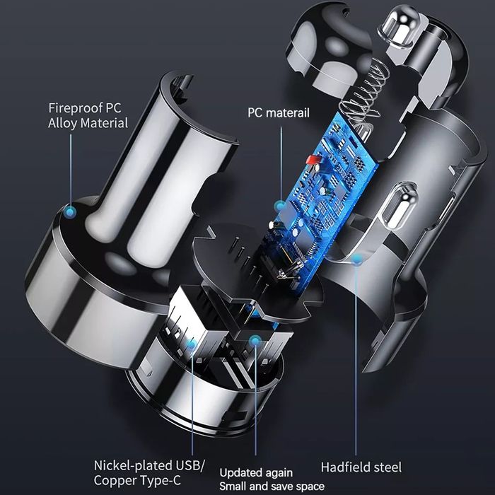 Зарядно за автомобил USB-A, QC 3.0, USB-C, 38W