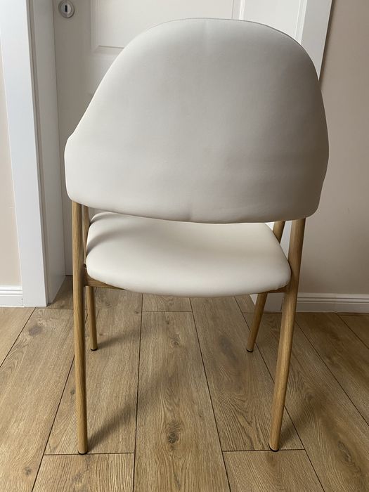 Scaun bucatarie / living , tapitat, lemn + imitatie piele, alb + natur