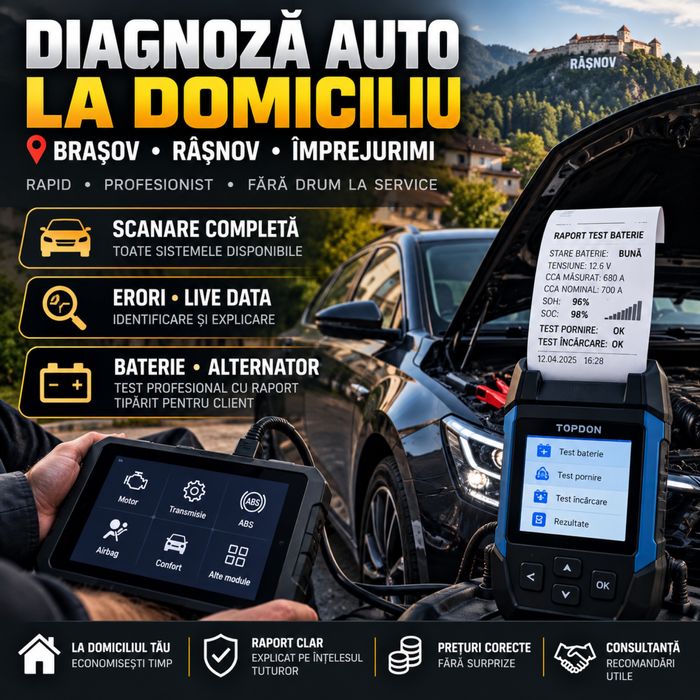 Diagnoză Auto la Domiciliu | Brașov • Râșnov • Împrejurimi | Tester Profesional