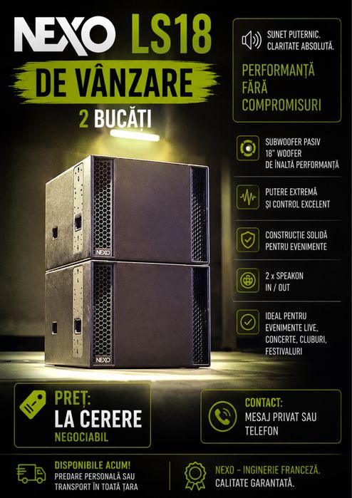 DE Vanzare – 2 x NEXO LS18 – Subwoofer Profesional 18”