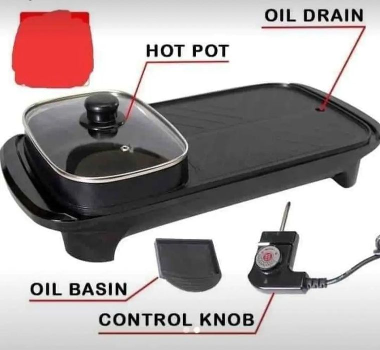 Скара и електрическа тенджера 2 в 1 , грил скара, стъклен капак 1600W