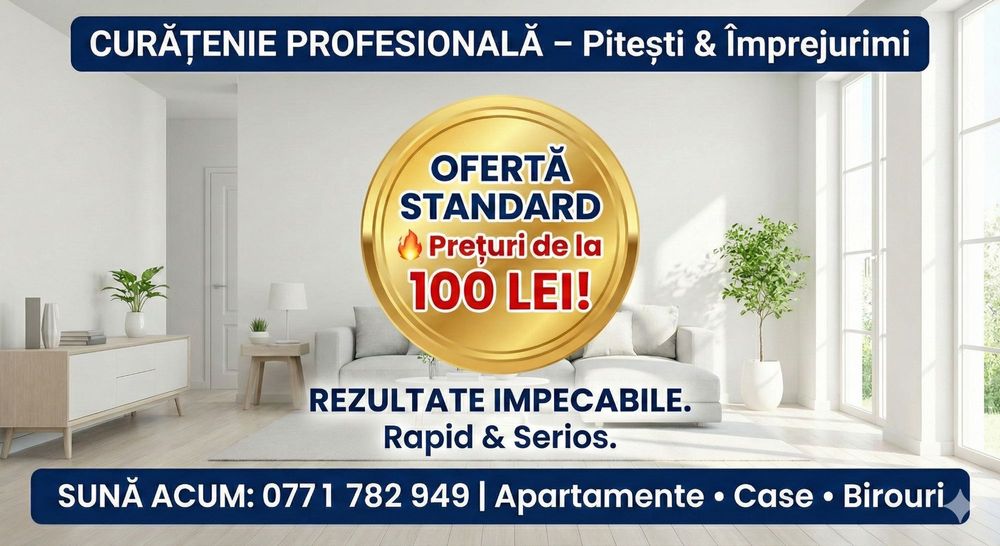 Servicii Curățenie RAPID SI IEFTIN | Prețuri de la 100 LEI