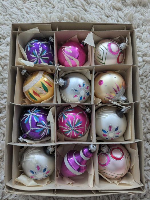 Стъклени топки за елха, стари, ръчно духани, от Полша