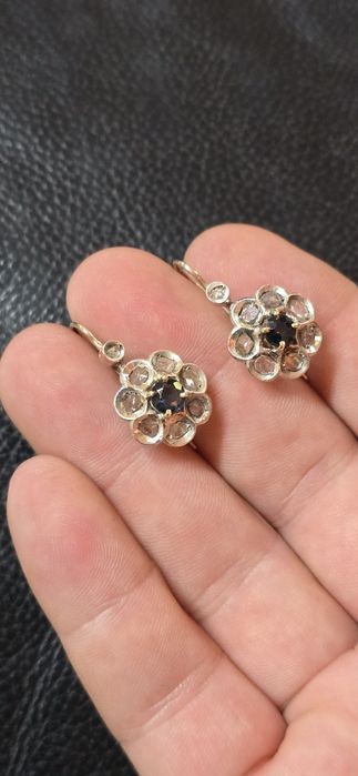 Cercei aur 14 safire si diamante naturale