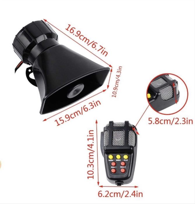 Sirena auto 5 melodii  cu microfon si functie de inregistrare 12V 100W