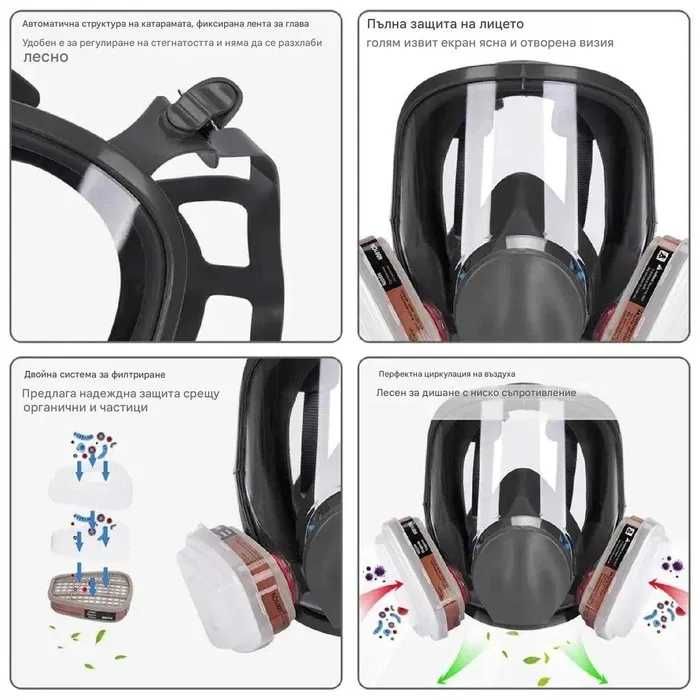 Респираторна защитна работна маска за цяло лице с филтри | 6800M