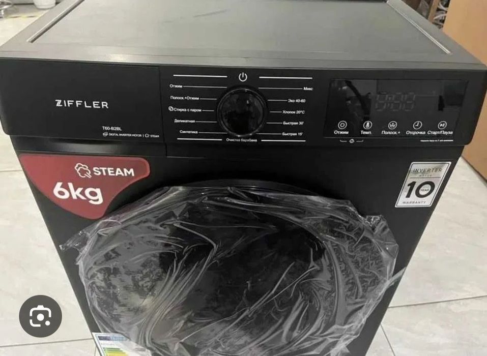 Стиралная машина Ziffler 6кг Чёрный/Inverter/С паром/Быстрая 15/