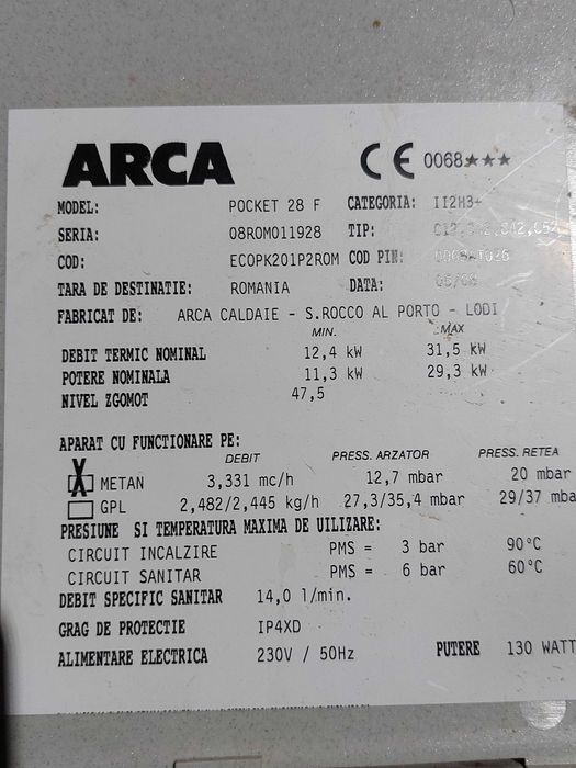 Centrala termica Arca Pocket 28 F functionala, pentru piese de schimb