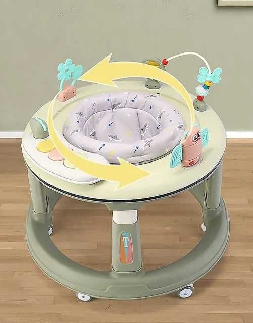 Premergator bebelusi Little Mom Activity Green cu sezut rotativ 360