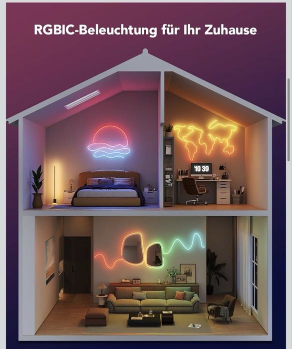 LED лента Govee - Neon Rope Light 2, 5 m, многоцветна