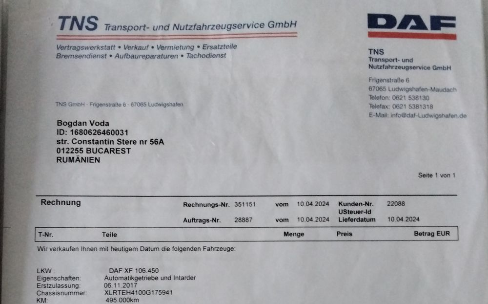 DAF, Mega 450, 2017, 530.000km + Remorcã Mega, Krone, 2013