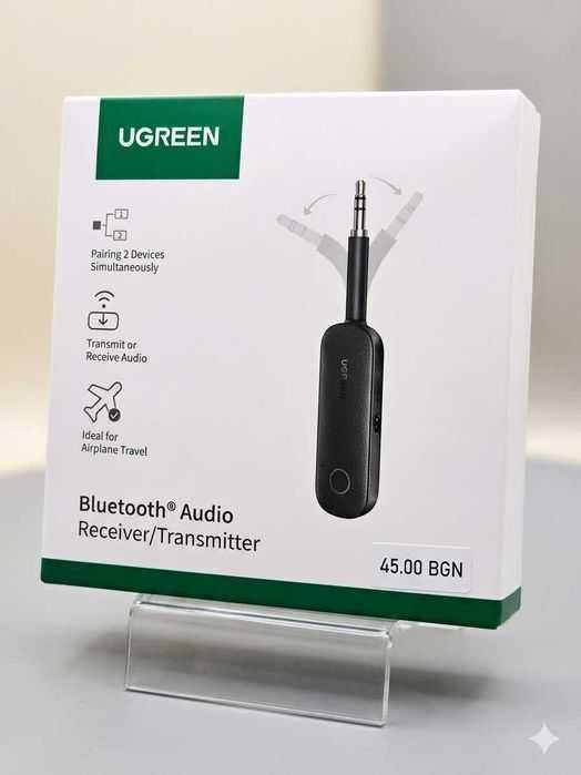 Чисто нов UGREEN Bluetooth 5.3 (2-в-1) Аудио Приемник и Предавател (за Самолет, ТВ, Кола)