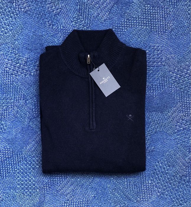 100% вълна Hackett London 1/4 Zip Wool Pullover ОРИГИНАЛ мъжки пуловер