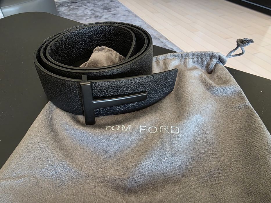 Колан Tom Ford – черен, матова катарама – размер 90