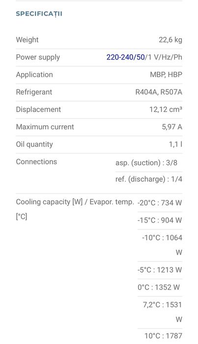 Agregat camera frigorifica de pana la 10m3  970w la -10 grade nou