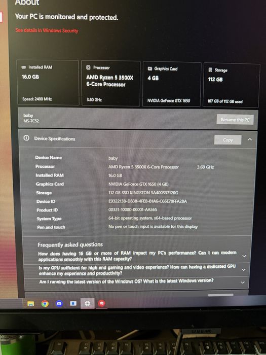 PC Gaming Ryzen 3500X, GTX 1650, DDR 4 16Gb