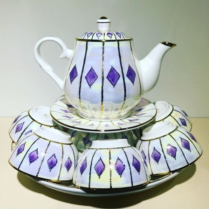 Сервис / serviz / национальный фарфоровый чайный, адрас с футляром