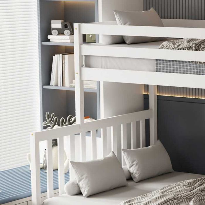 Двуетажно детско легло с влючени матраци, BUNK BED BEAMER, Бял, Масив, 140х190см. - Безплатна доставка!