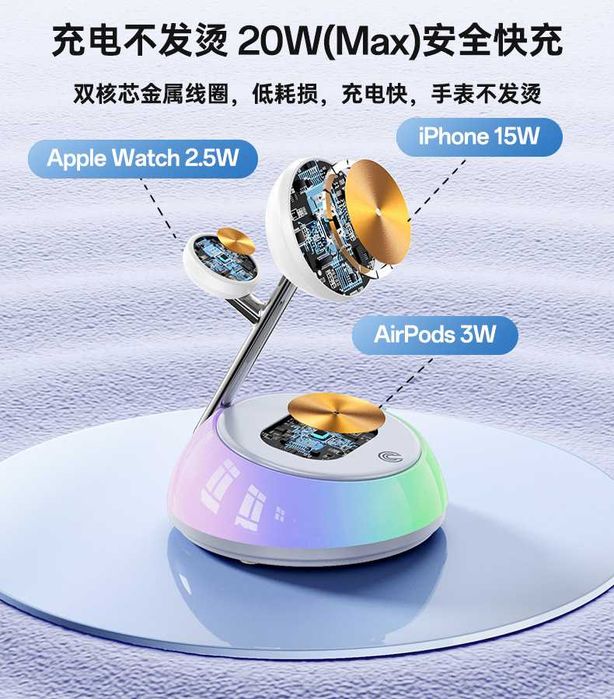 Yesido DS31 Док-станция ночник 3 в 1 PD20W iPhone 16 17 iWatch AirPods