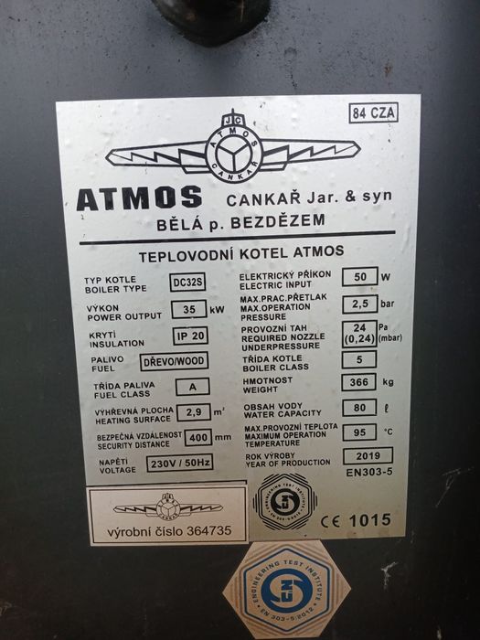 Se vinde centrala termica Atmos 35kw cu gazeificare + accesorii