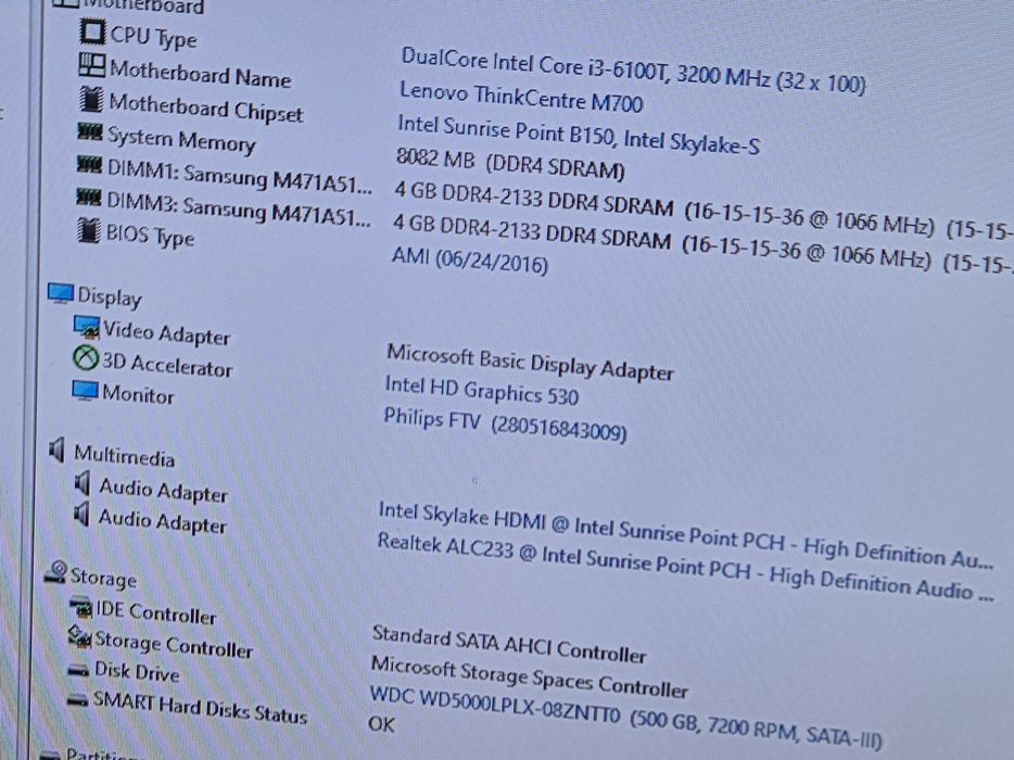 vand calculator Lenovo ThinkCentre M700 Micro..i3 6100T..8 Gb.