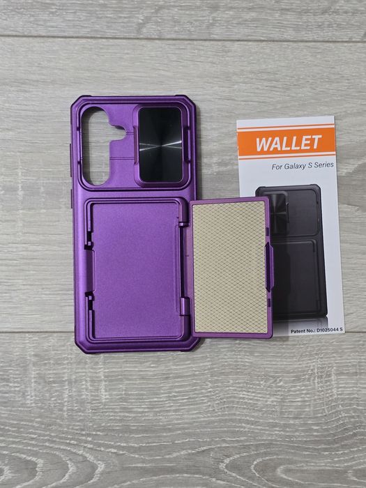 Husă Samsung Galaxy S25 FE cu 4 sloturi carduri, protecție RFID și slider cameră – Violet