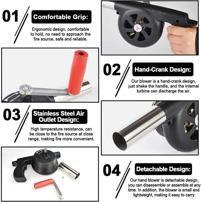 Suflanta manuala pentru aprins focul maner ergonomic duza metalica