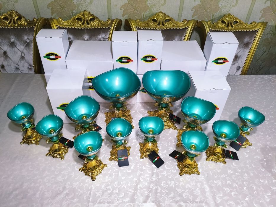 Набор богемной посуды (эмеральдный цвет)