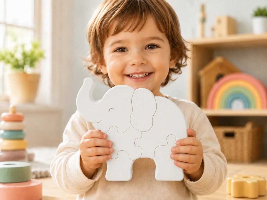 Puzzle Elefant Alb 3D - Jucărie Educativă pentru Copii
