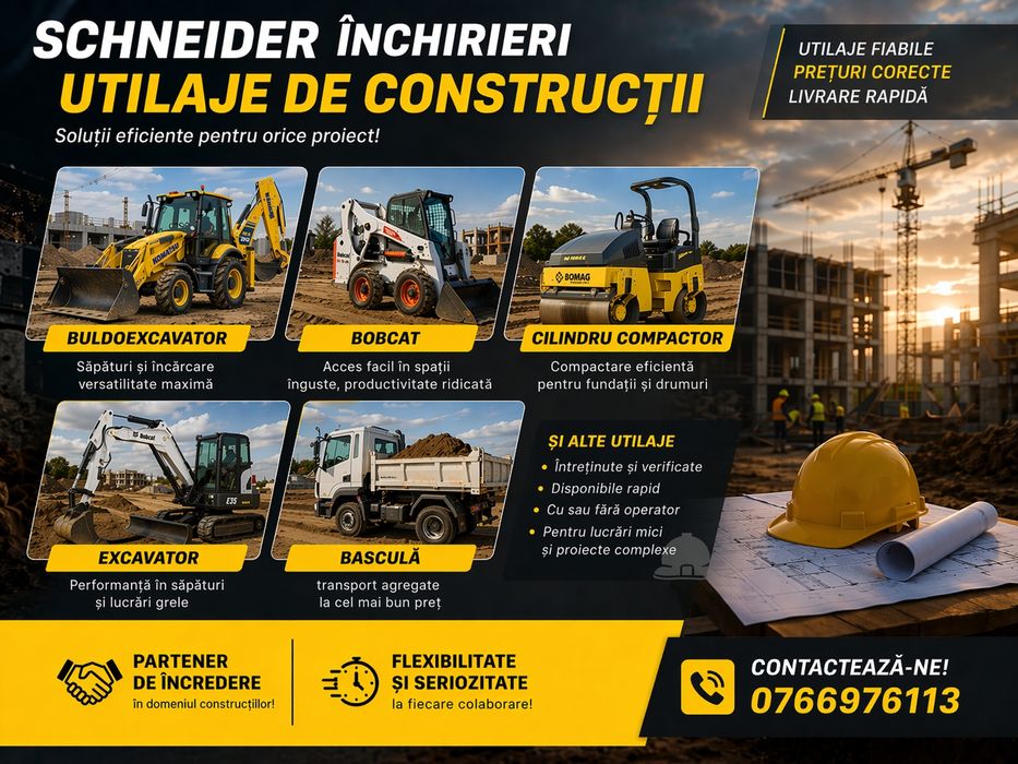 Inchirieri utilaje, bobcat, buldoexcavator, excavator buldo demolari