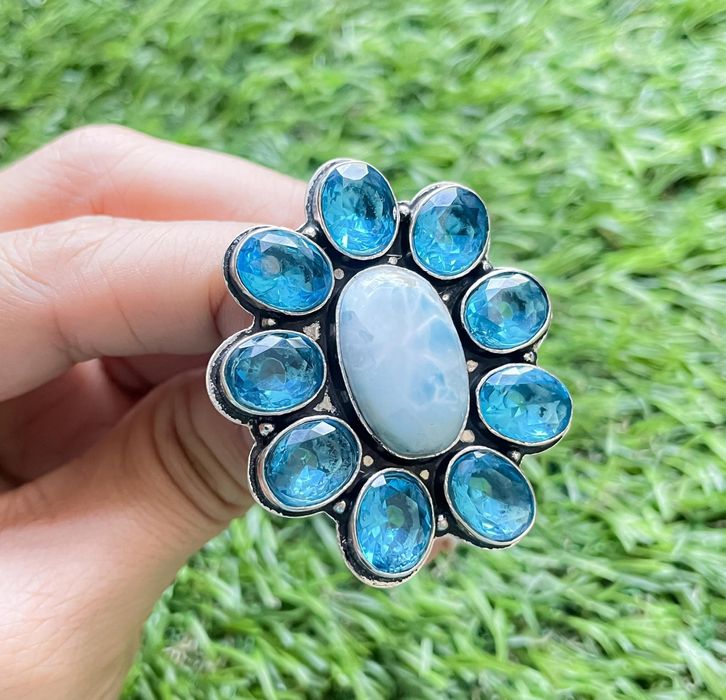 Inel argint 925 cu larimar și topaz bleu