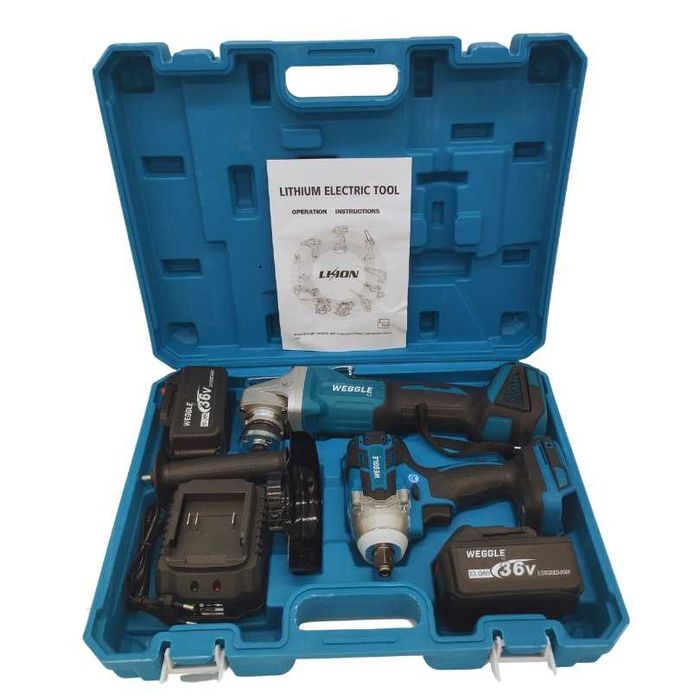 Комплект  Акумулаторни Безчеткови Машини 2в1-Ъглошлайф,Гайковерт