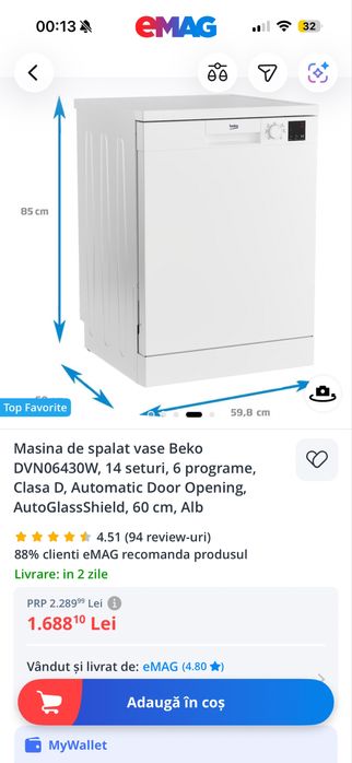 Nou nouta masina de spalat vase Beko