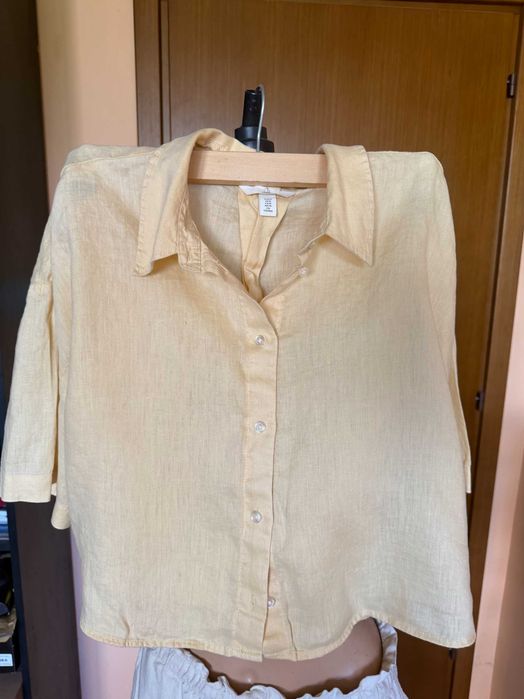 Дамски ризи скъсен (кропнат) модел H&M, 100 % лен