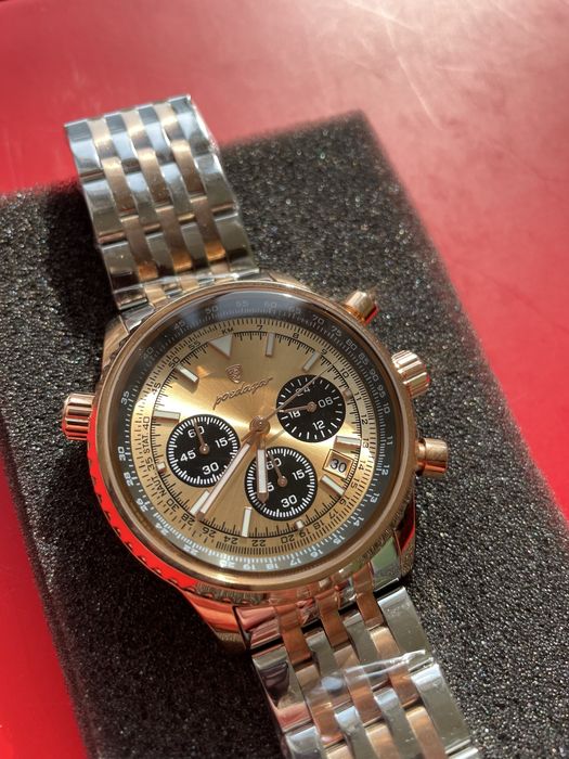 Ceas Poedagar nou, cronograf, oțel inoxidabil + accesorii