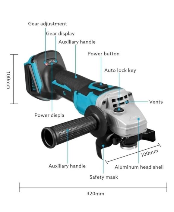 Polizor unghiular, motor fara perii, 3 viteze, cu 2 baterie, 1500W ~ Promotie ‼️