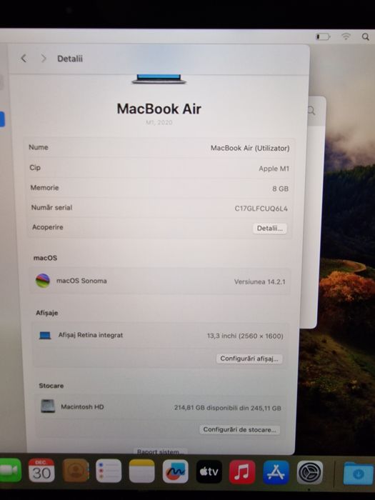 Macbook Air 13 inch M1 95% Baterie Impecabil
