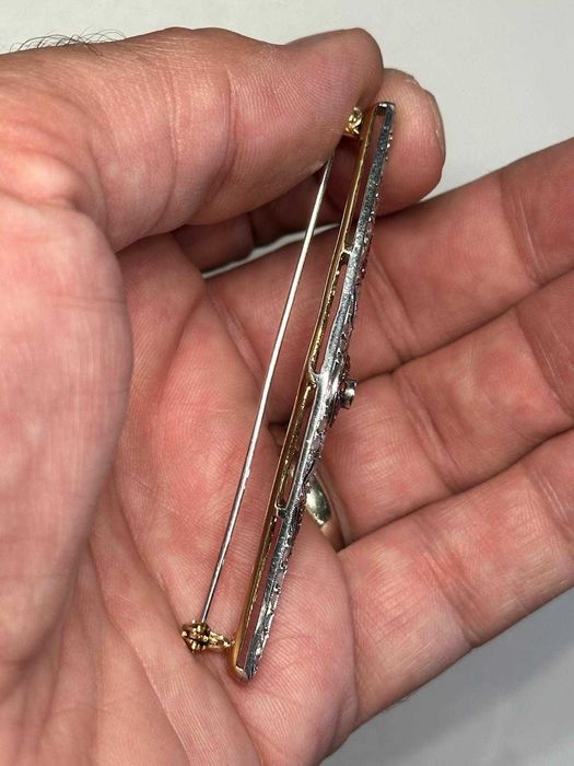 BROSA AUR 18K + Argint 925 + 43 Diamante = 1CT + 16 Rubine = 0.50ct - Mare - Vintage - 12g. - Art Deco !