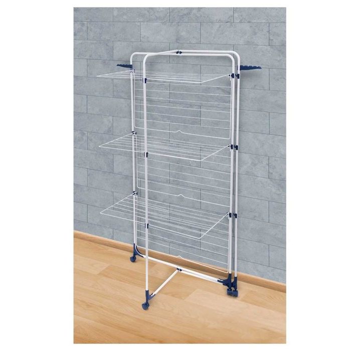 Uscător rufe vertical pliabil, cu suport umerașe, rotile blocabile