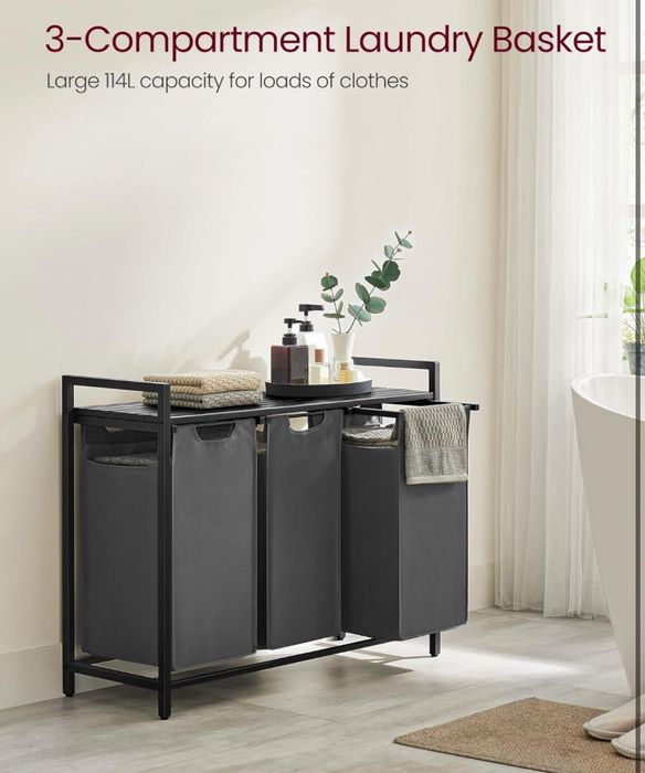 Кош за пране с 3 отделения и рафт